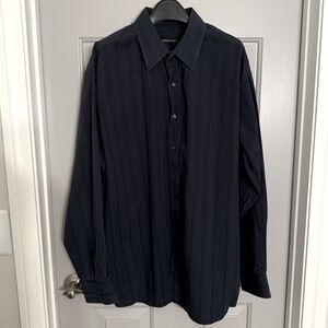 BCBG MAX AZRIA Men's Modern Fit Pinstripe Dark Navy Button Down Shirt SZ XL
